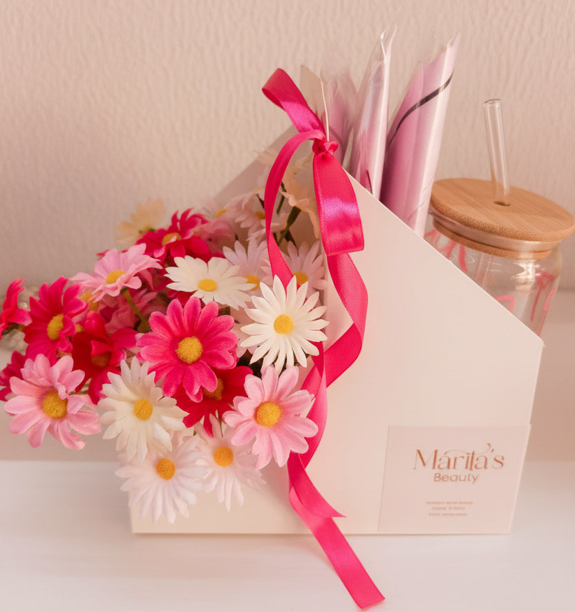 Customized flower box + 1 bow cup + 1 scarf
