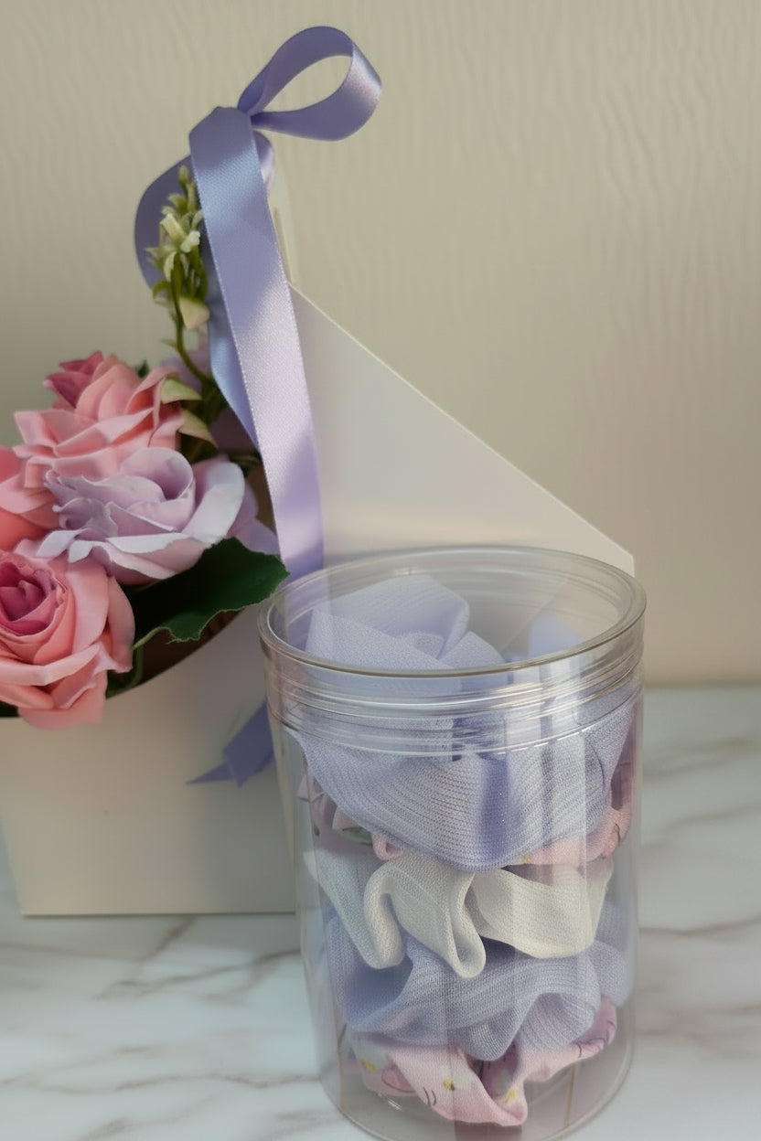 Customized flower box + 1 clips + scrunchies jar