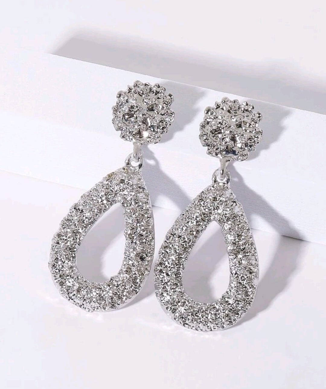 Silver water drop earrings
