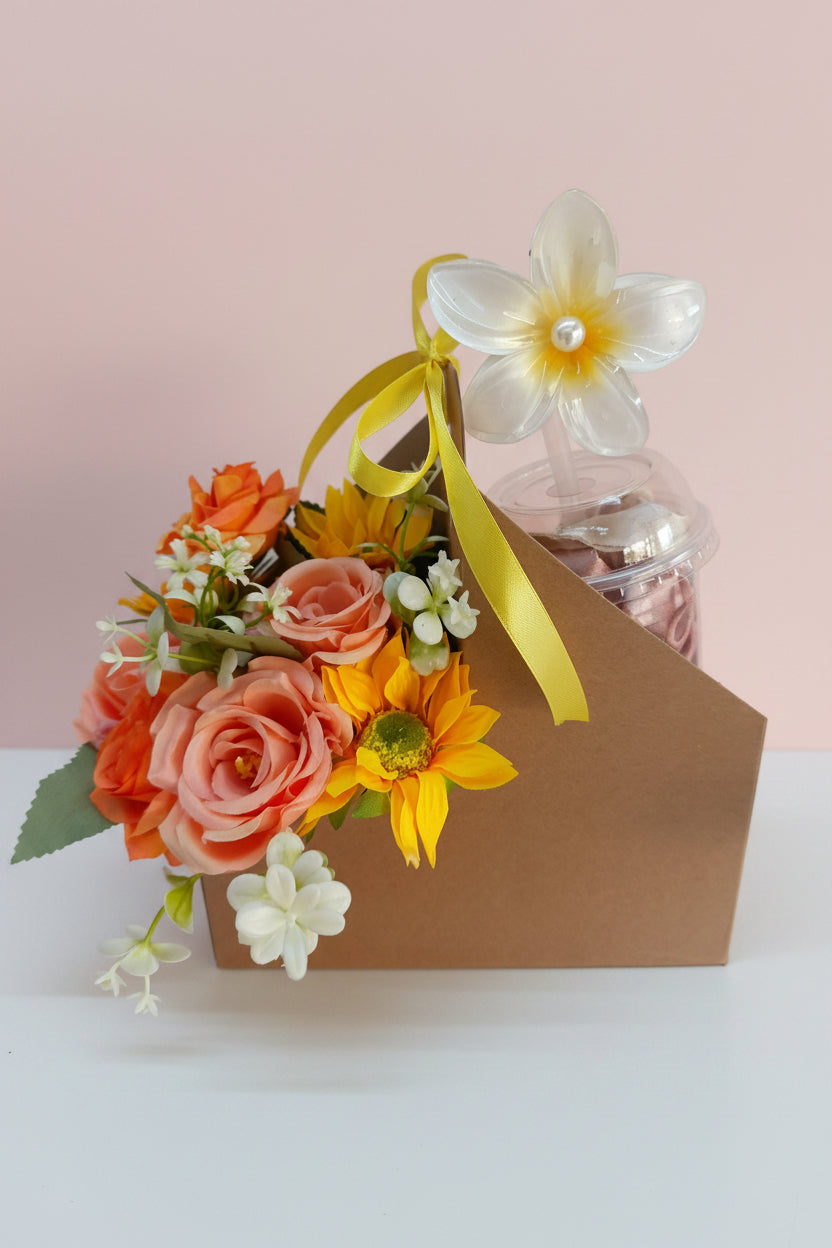 Customized flower box + 1 clips + cup of scrunchies