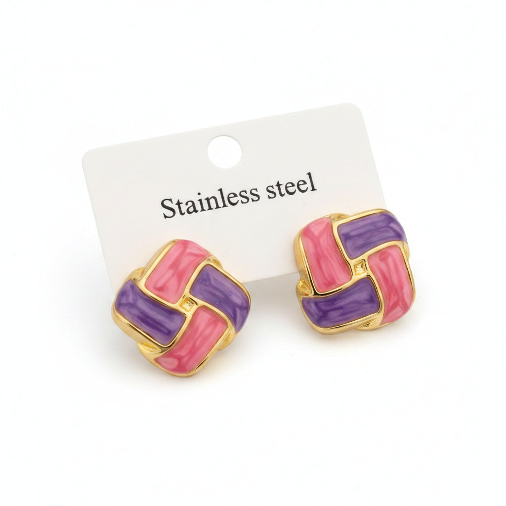 Pink and purple stainless steel earrings