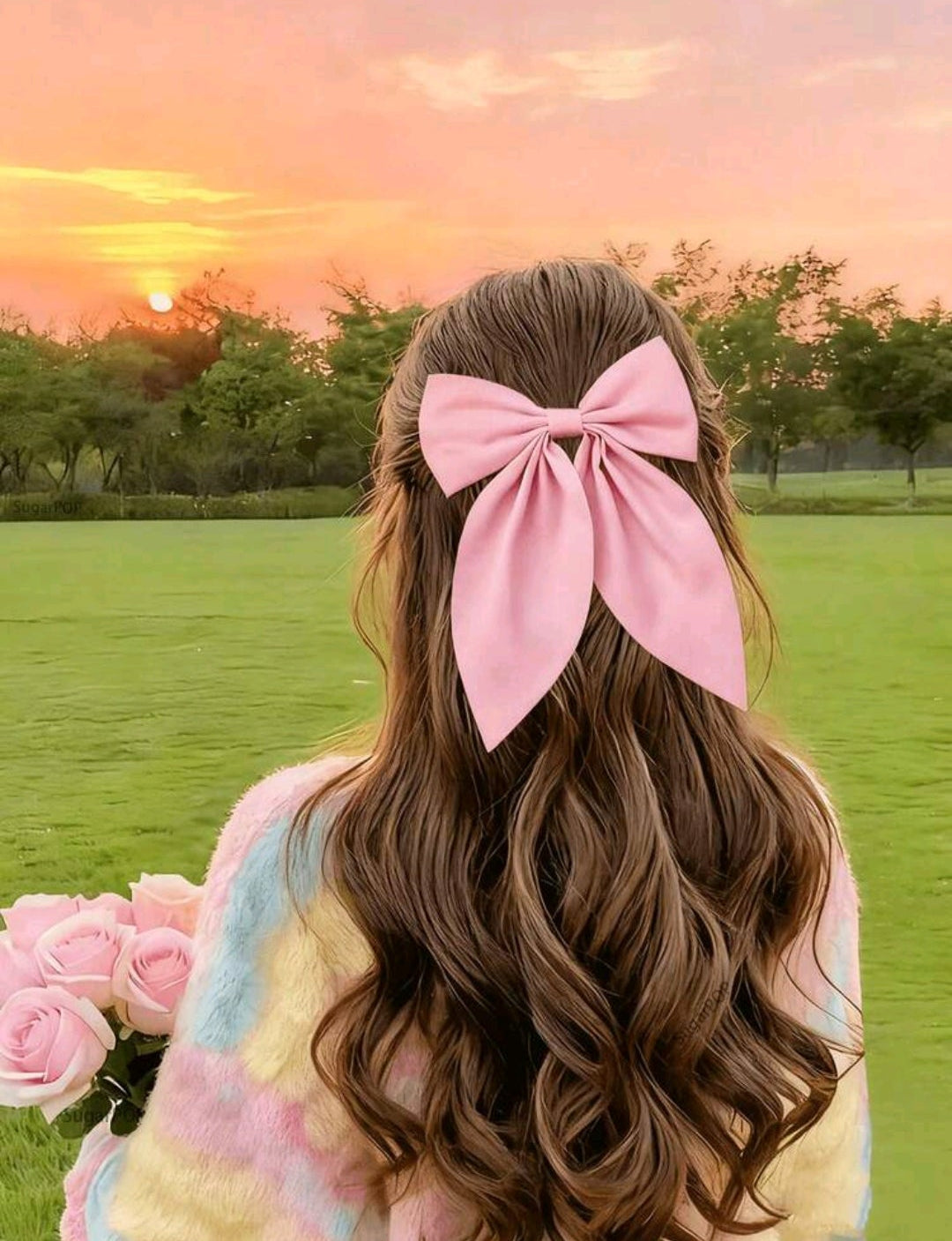 Pink bow hair clips