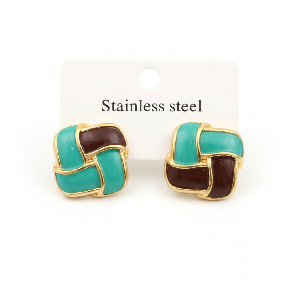 Green and black stainless steel earrings