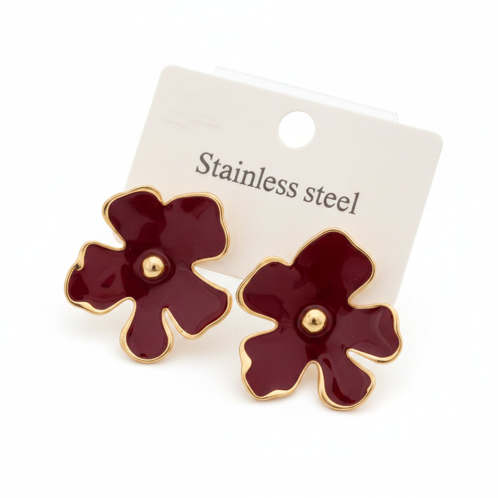 Burgundy stainless steel earrings