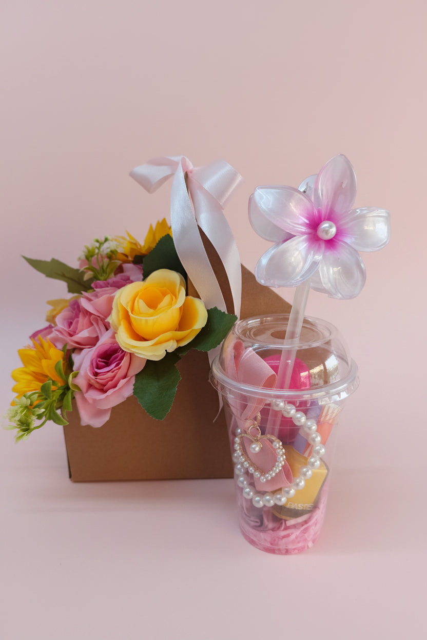 Customized flower box + 1 clips + 1 sponge + 1 keychain + 1 nail polish